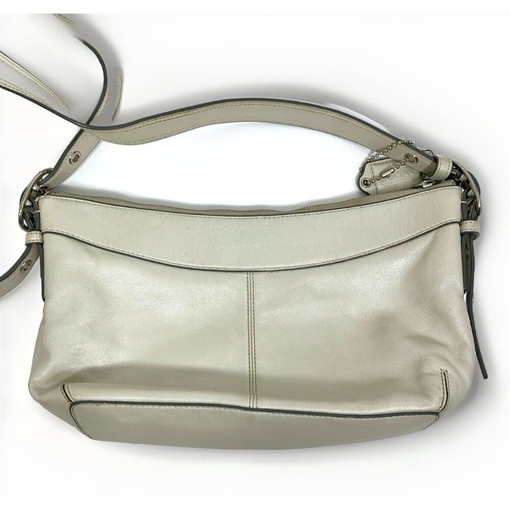 COACH Ashley 2012 Leather SHIMMERY Platinum White Crossbody BUCKLE STRAP F15512 - Picture 9 of 16
